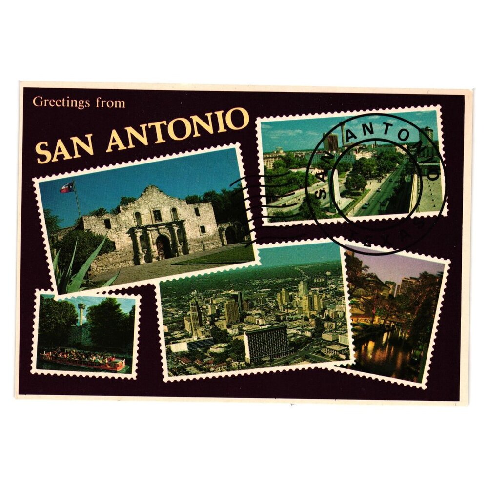 Vintage San Antonio Postcard The Alamo Riverwalk Aerial View Texas Vacation Road